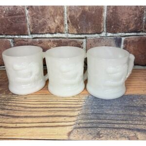 Set of 3 Vintage GROG Caveman Milk Glass Mugs BC Comic Fire King Johnny Hart